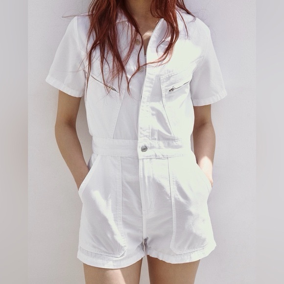 ZARA White Short Sleeve Romper - Picture 2 of 9